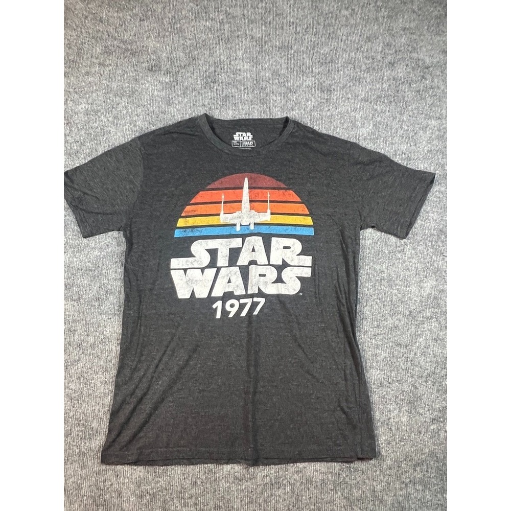 Star Wars Mad Engine Vintage Distressed Logo X-Wing 1977 Style T-Shirt Black Med